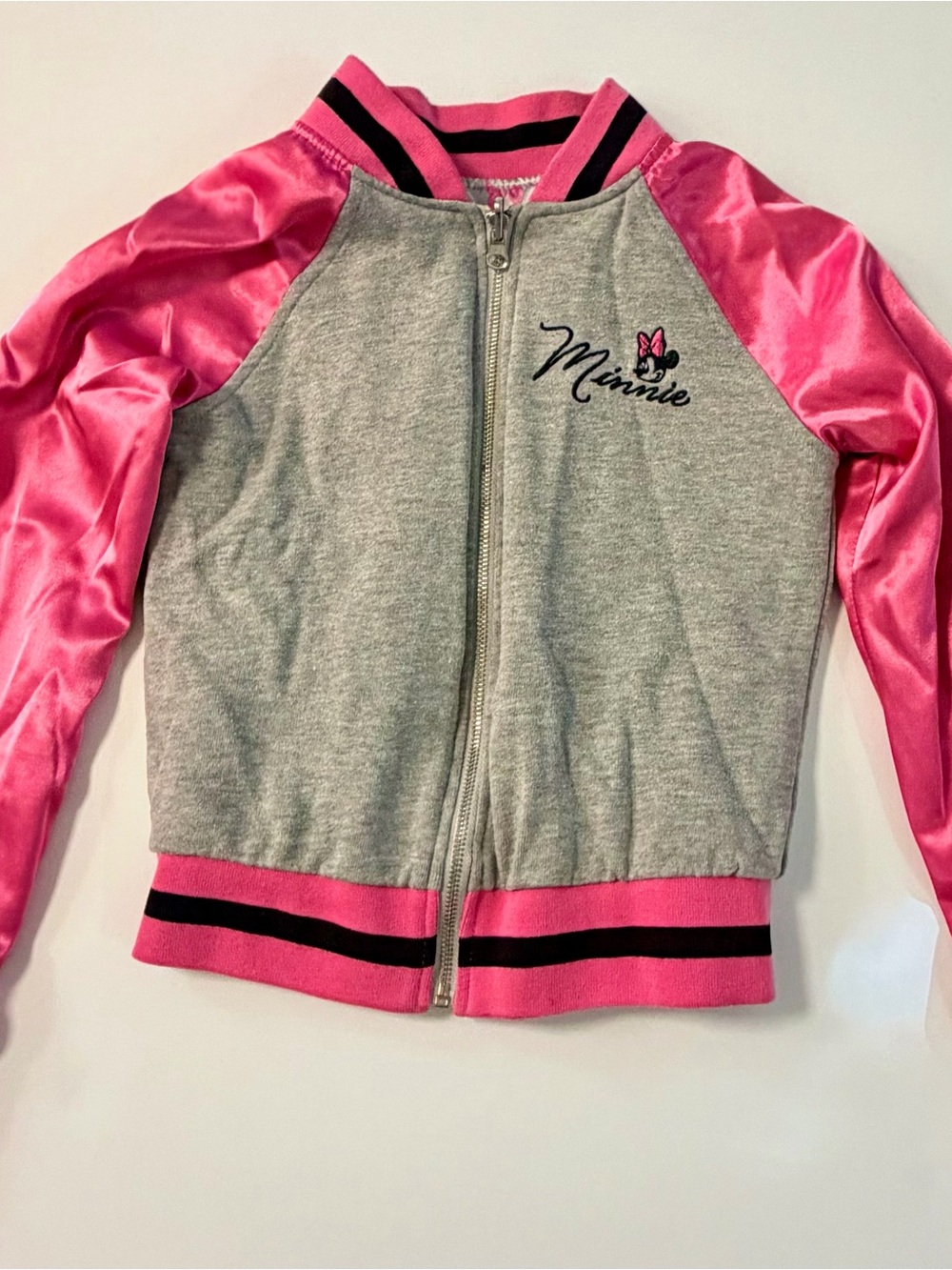Minnie Mouse Pink & Gray Girls' Zip-Front Bomber Jacket